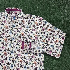 Visconti Black Men's Long Sleeve‎ Button Shirt Size Medium Skulls All Over Print